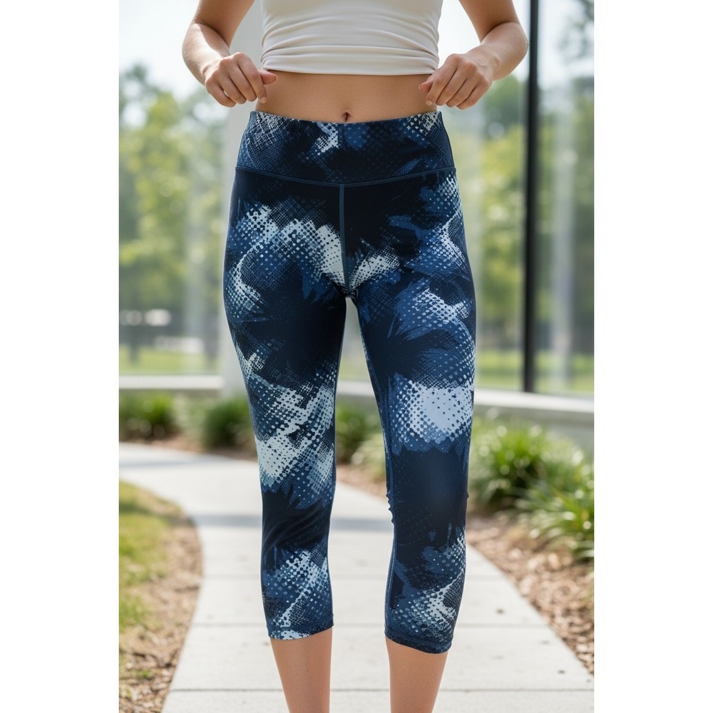 Athleta Blue‎ Abstract Print Cropped Leggings Athletic Workout Pants Size Medium